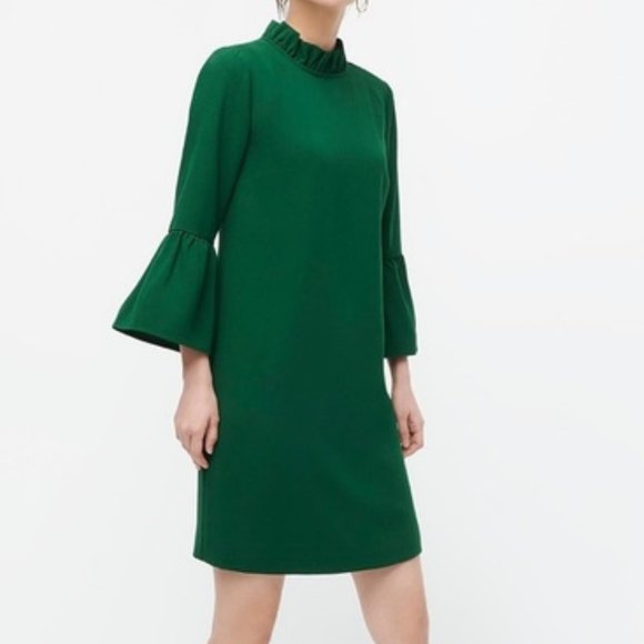 J. Crew Dresses & Skirts - J. Crew Ruffle-Neck Shift Dress, Green, Size 2